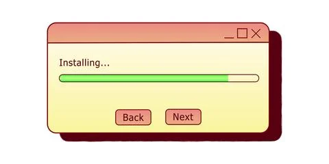 Installing dialog box. Retro PC user interface aestetic. Illustrazione stock