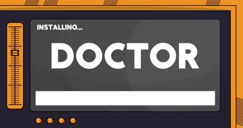 Installing Doctor text on a cartoon screen Stock Footage 197939416