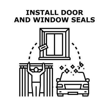 Installing door and window seals for energy efficiency and maintenance 库存插图