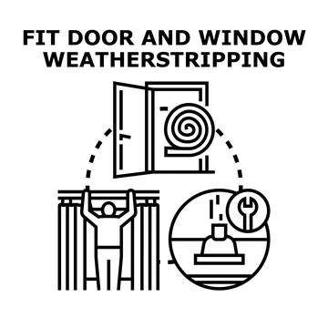 Installing door and window weatherstripping for energy efficiency 库存插图