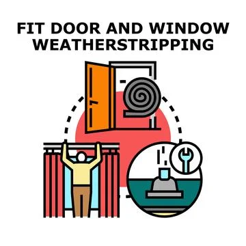 Installing door and window weatherstripping for energy efficiency 库存插图