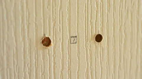 Installing Door Lock - Drilling Hole Stock Footage 61466299