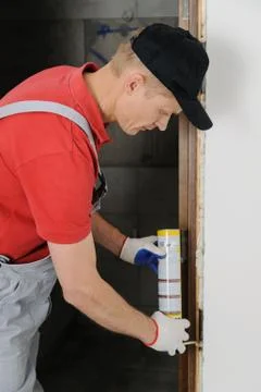 Installing door unit. Stock Photos