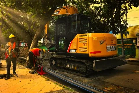 Installing drinking water pipes Stockfoto's