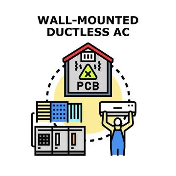 Installing ductless individual air conditioning system causing pollution Ilustración de archivo