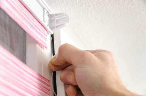 Installing fabric roller blinds. Stock Photos