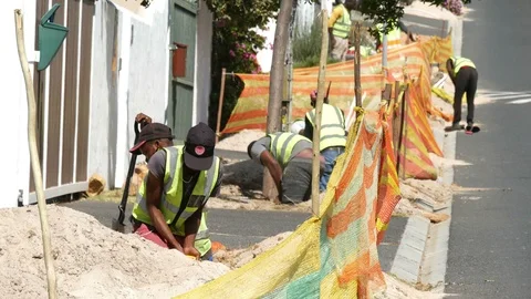 Installing fibre internet cables in Africa Stock Footage 103061069