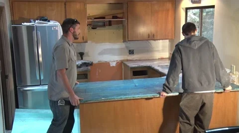 Installing Granite Counter Tops Stock Footage 49591667