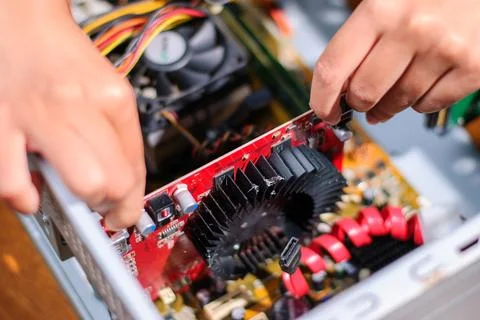 Installing a graphics card a computer home office tech tutorial indoor clos.. Stock Photos
