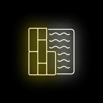 Installing hardwood flooring material over subfloor neon icon Stock Illustration