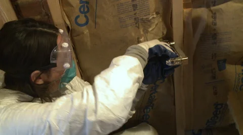 Installing home insulation Stock Footage 57692080