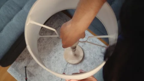 Installing Lampshade on Floor Lamp Stock Footage 342323795