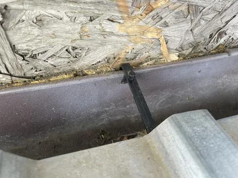 Installing leaf guard mesh in gutter Stock Photos