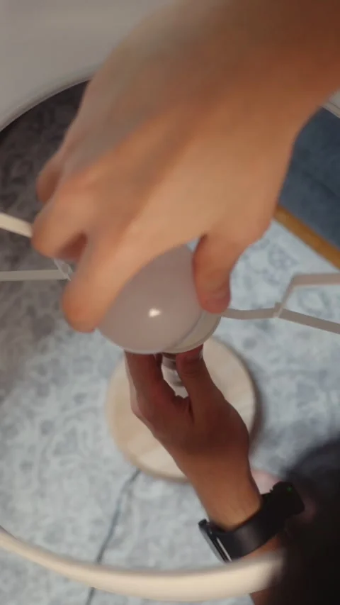Installing Light Bulb into Floor Lamp Socket Close up Stock Footage 342588900
