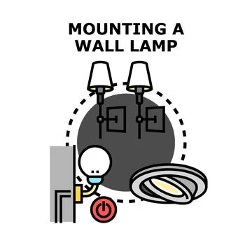 Installing lighting fixtures and wall lamps concept Stock Illustration