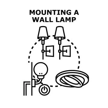 Installing lighting fixtures and wall lamps concept Stock Illustration