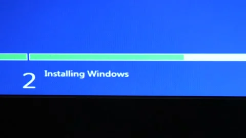 Installing Microsoft Windows operating system, progress bar going up, display Stock Footage 167370418