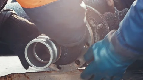 Installing the neck on the pipeline Stock Footage 48179682