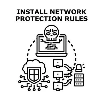 Installing network protection rules preventing cyber attacks Stock Illustration