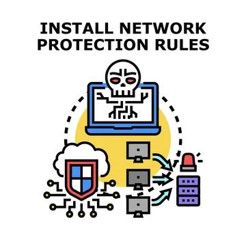Installing network protection rules preventing cyber attacks Stock Illustration