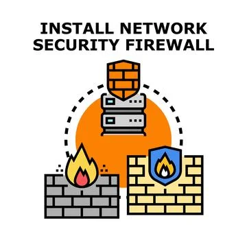 Installing network security firewall for data protection Stock Illustration