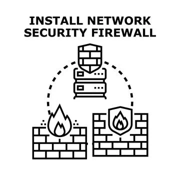 Installing network security firewall for data protection Stock Illustration