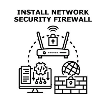 Installing network security firewall protecting data online 스톡 일러스트