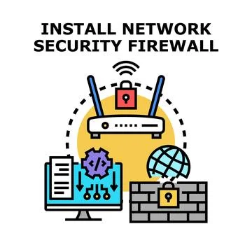 Installing network security firewall protecting data online Stock Illustration