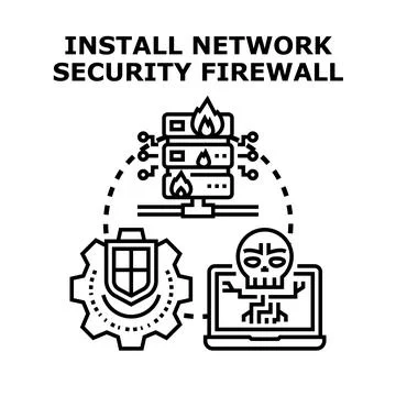 Installing network security firewall protects digital data system イラスト素材