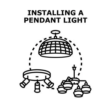 Installing new house ceiling light fixtures concept Stock Illustration