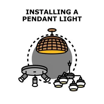 Installing new house ceiling light fixtures concept Stock Illustration
