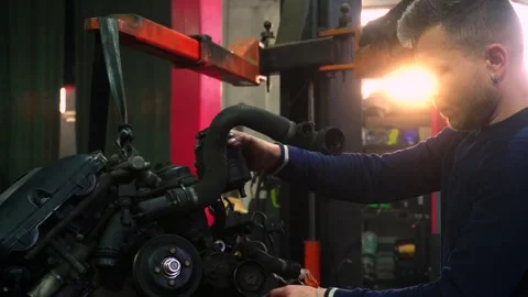 Installing a new powerful engine Video stock 328234205