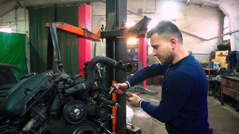 Installing a new powerful engine Stock Footage 328234213