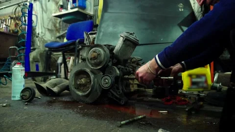 Installing a new powerful engine Stock Footage 328234284