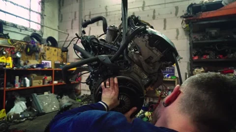 Installing a new powerful engine Stock Footage 328234472
