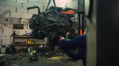 Installing a new powerful engine Stock Footage 328234509