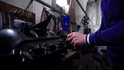 Installing a new powerful engine Stock Footage 328235203