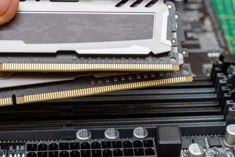 Installing a new RAM DDR memory for a personal computer processor socket in a 写真素材
