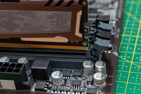 Installing a new RAM DDR memory for a personal computer processor socket in a 写真素材