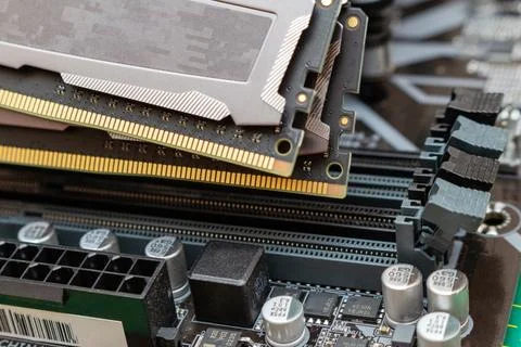 Installing a new RAM DDR memory for a personal computer processor socket in a 写真素材