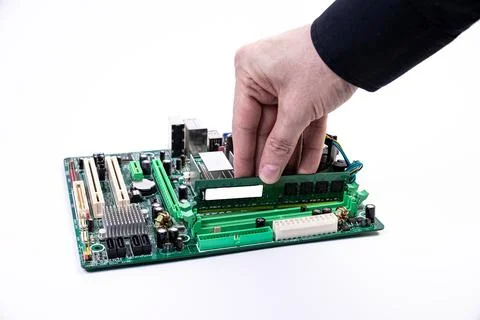 Installing a new RAM DDR memory for a personal computer processor socket in a 스톡 사진