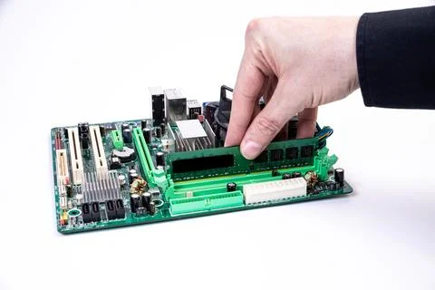 Installing a new RAM DDR memory for a personal computer processor socket in a 写真素材