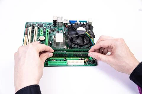 Installing a new RAM DDR memory for a personal computer processor socket in a 写真素材