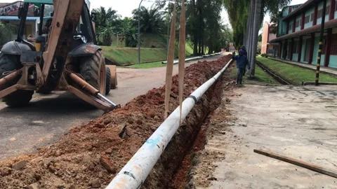 Installing new water pipe Stock Footage 100496702