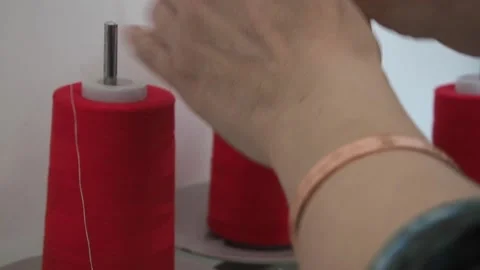 Installing nobody in a sewing machine close up Video stock 130828224