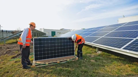 Installing of photovoltaic panels Stock Footage 124138880
