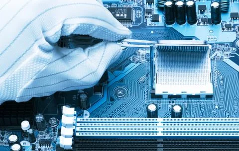 Installing a processor in computer motherboard 写真素材