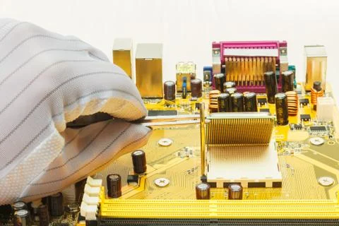 Installing a processor in computer motherboard 写真素材