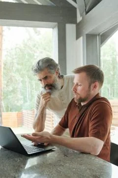 Installing program on laptop to father Foto stock