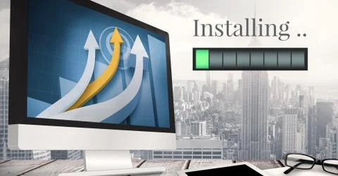 Installing progress status power bar and computer 스톡 사진